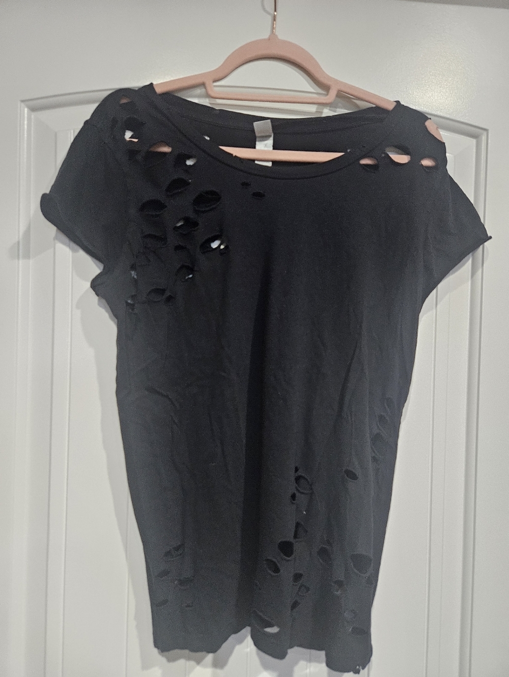 Women's Alternative Apparel Black Distressed Holey Tee SIZE L